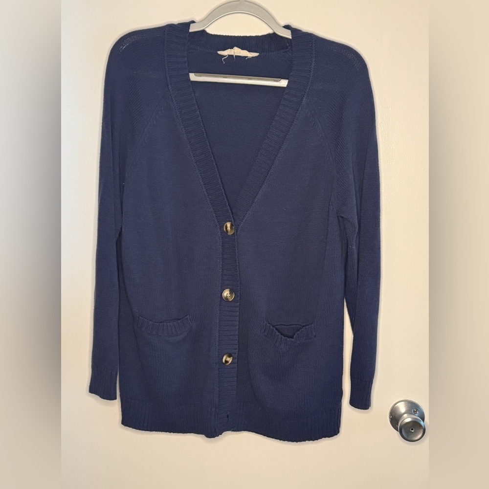 78 & Sunny Navy Cotton Cardigan with Button Detail size xl 27 inches long